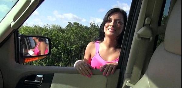  Teen Nadia flashes cars with her tits to get a free ride